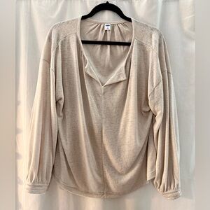 Soft Beige V-Neck Lightweight Blouse